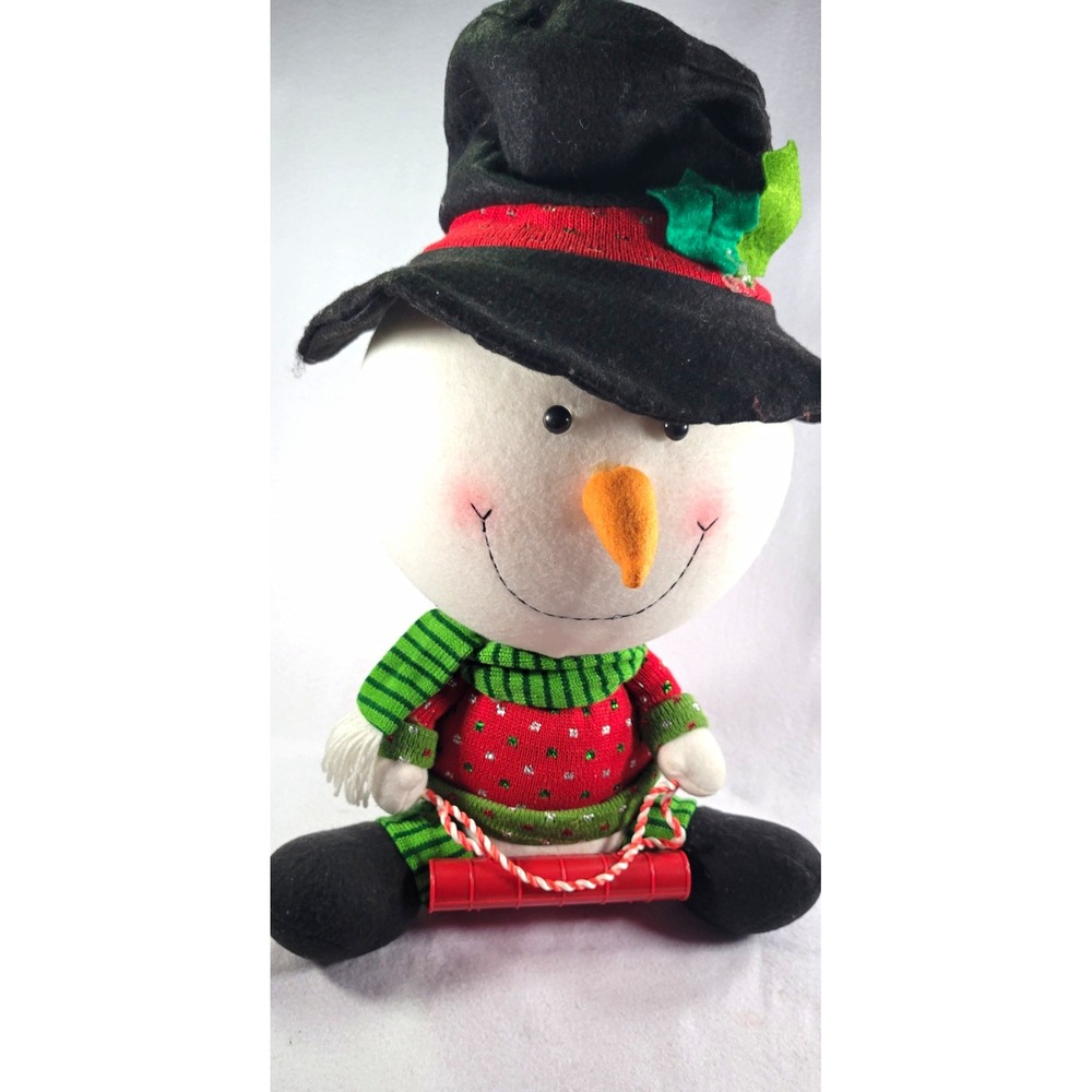 Sound N Light Animatronics Christmas Snowman Figurine On A Sled Fabric 17x12x12